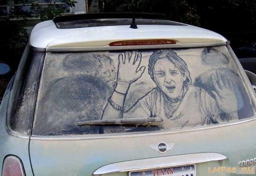 Обо всем - Рисунки на пыльных автомобильных стеклах,просто красиво!