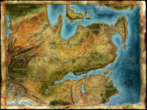 Dragon Age II - Карта Тедаса в высоком разрешении. Краткое описание территорий