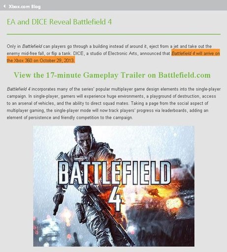 Battlefield 4 - Возможная дата выхода игры